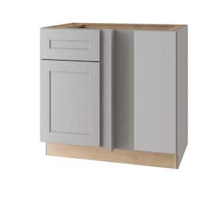 Newport 36 in. W x 24 in. D x 34.5 in. H Assembled Plywood Blind Corner Kitchen Cabinet in Gray Painted with Soft Close
