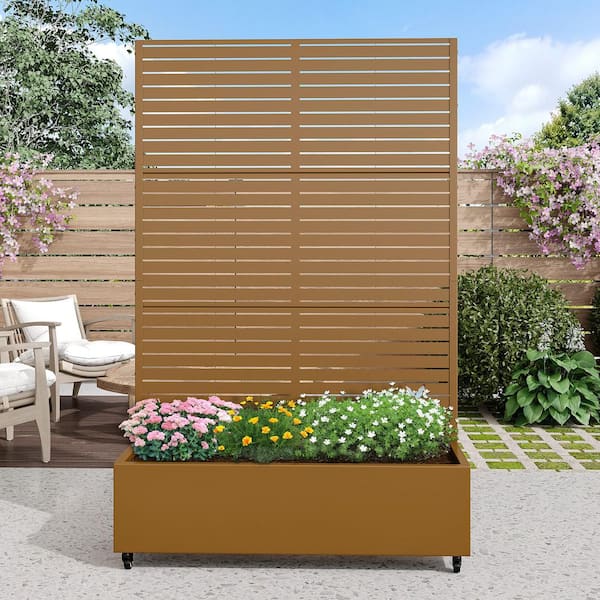 72 in. H x 47 in. W Rectanglar Brown Outdoor Metal Privacy Screen Planter Box Wall Decor