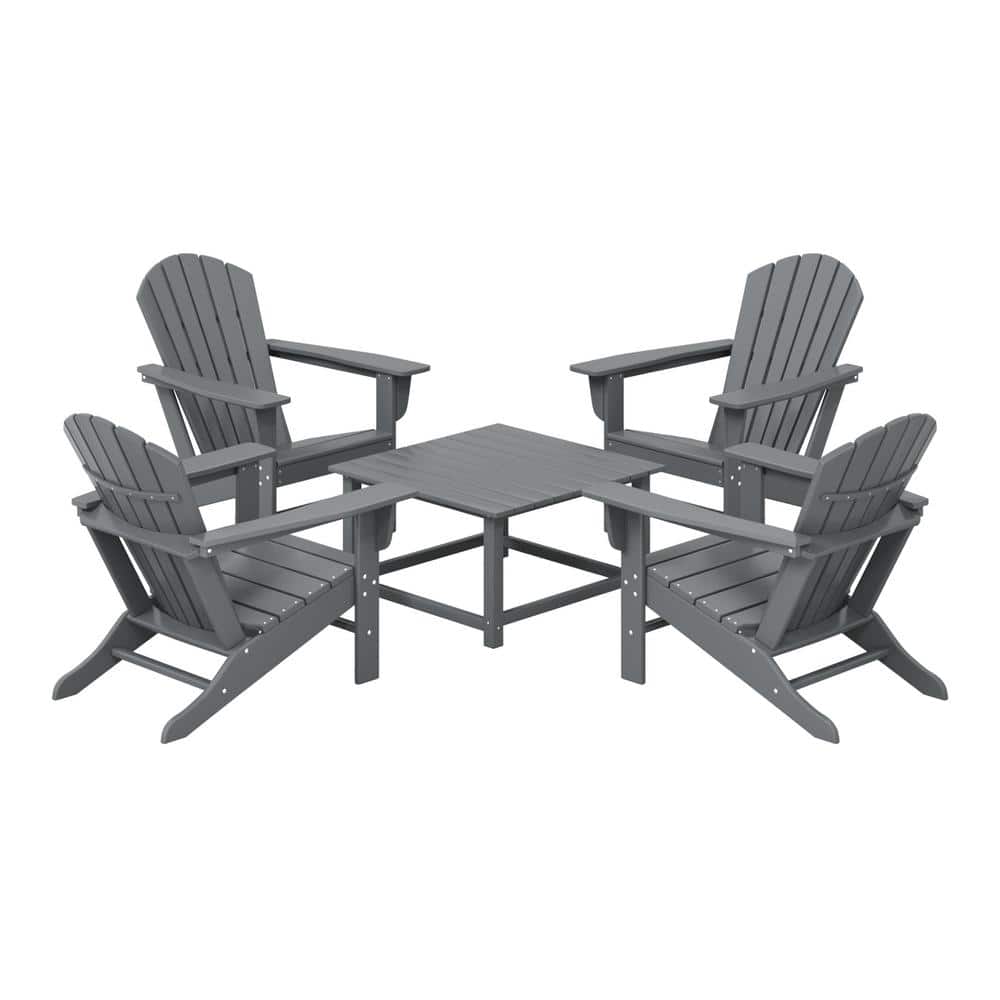 Altura Fade Resistant HDPE Plastic Gray 5-Piece Adirondack Chair Outdoor Patio Conversation Set, Square Coffee Table price history on PriceWatchPro