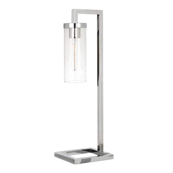 HomeRoots 26 in. Clear Modern Integrated LED Bedside Table Lamp with Clear Glass Shade