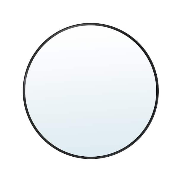 24 in. W x 24 in. H Round Aluminium Framed Wall Mount Bathroom Vanity Mirror in Matte Black
