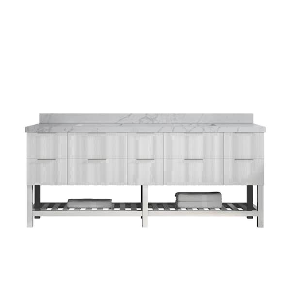 Willow Collections Catalina 84 in. Double Sink Freestanding Fine Grain Bath Vanity with Venatino Qt. Top Unassembled