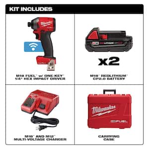 M18 FUEL ONE-KEY 18-Volt Lithium-Ion Brushless Cordless 1/4 in. Hex Impact Driver Kit W/ (2) 2.0Ah Batteries, Hard Case
