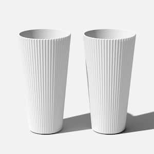 Demi 26 in. Round White Plastic Tall Planter (2 Pack)