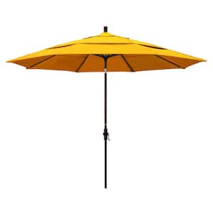 11 ft. Bronze Aluminum Pole Market Aluminum Ribs Crank Lift Outdoor Patio Umbrella in Sunflower Yellow Sunbrella