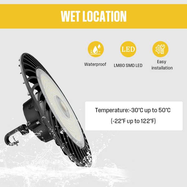 Cedar Hill 12.5 in. 150-200-240-Watt Black UFO LED High Bay