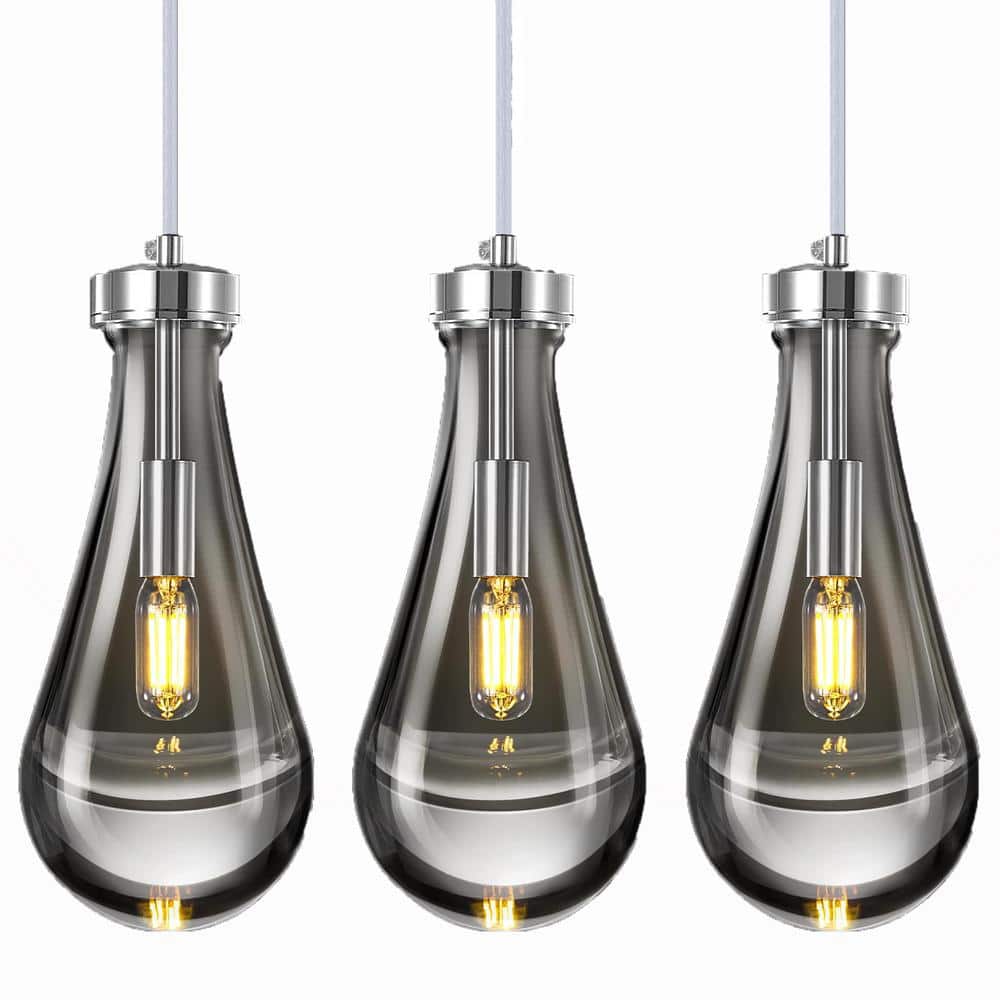 Teardrop Design 40-Watt 3 Chrome Pendant Light Hanging Light Fixtures with 
