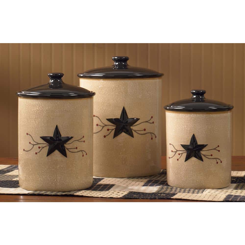 Vintage Beige and Black Ceramic Canister Set with Star Design