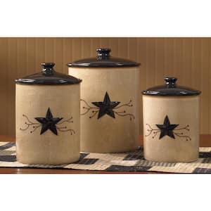 Star Vine Beige 3-Piece Ceramic Canister Set with Matching Airtight Lids