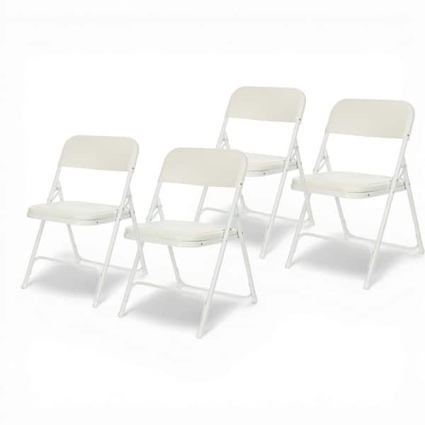 Lucille Collection Ultra Light Plastic Card Table Folding Chair, Bright White, Pack of 4