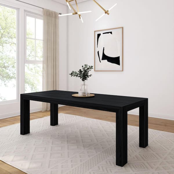 Modern Black Wirebrush Wood 84 in. 4 Legs Dining Table Seats 8