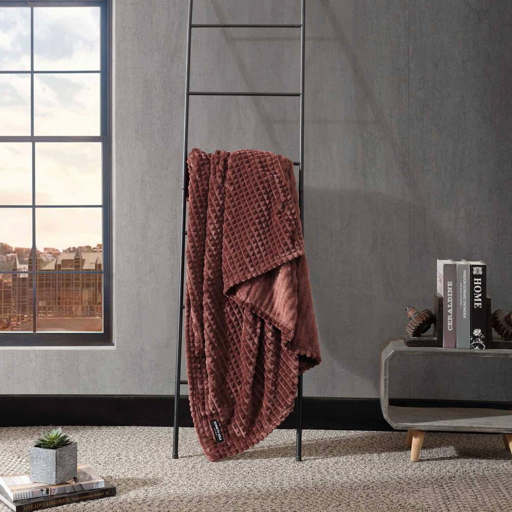 Kenneth Cole Red Textured Plush Fleece Throw Blanket