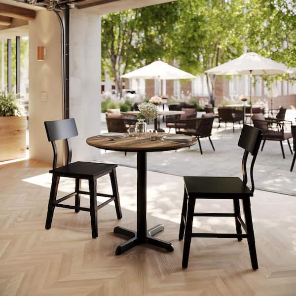 Top Guard Natural/Black base Wood 31.25 in. Trestle Dining table with 22 in. x 22 in. Black table H8 X-base Seats 3