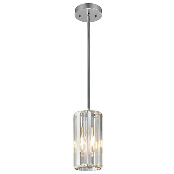 Home Lighting 1-Light Modern Mini Chrome Crystal Adjustable Pendant Light Design for Kitchen Island, 1Pack