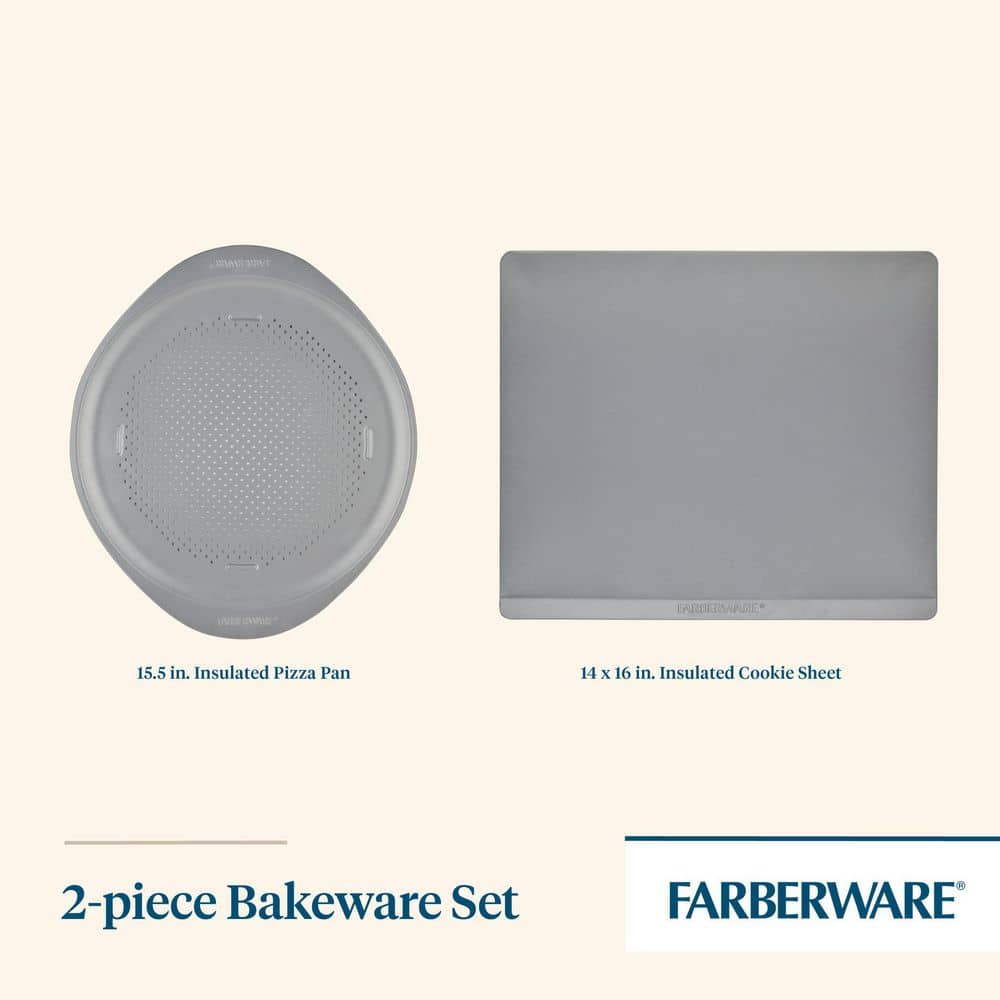 Gray Nonstick Steel Baking Sheet and Pizza Crisper Pan Set