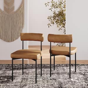 Dahlia 18 in. Modern Kitchen and Dining Chair with Metal Legs and Vegan Leather Upholstery, Brown/Black, Set of 2