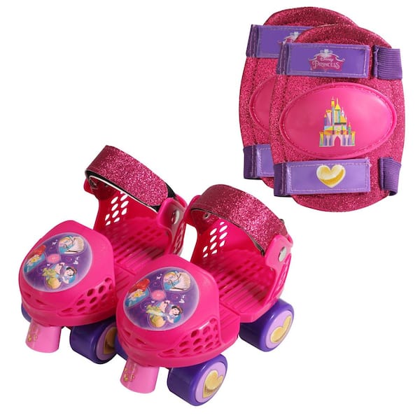 Playwheels Disney Princess Junior Size 6-12 Kids Glitter Roller Skates with Knee Pads