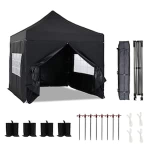 10 ft. x 10 ft. Heavy-Duty Commercial Instant Pop Up Canopy Tent with Sidewalls and Wheeled Bag and Weight Bags-Black