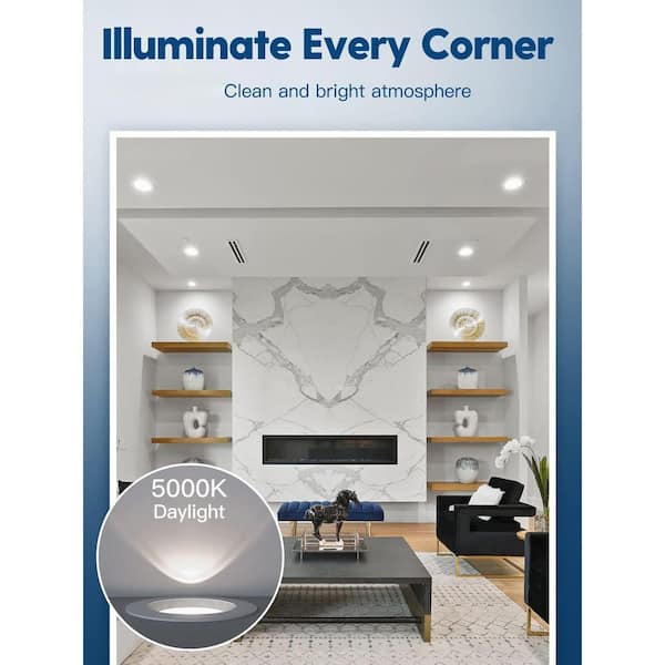 5/6 in. Canless Dimmable Integrated LED Recessed Light Trim 5000K Daylight Baffle Downlight for Living Room, 12-Pack