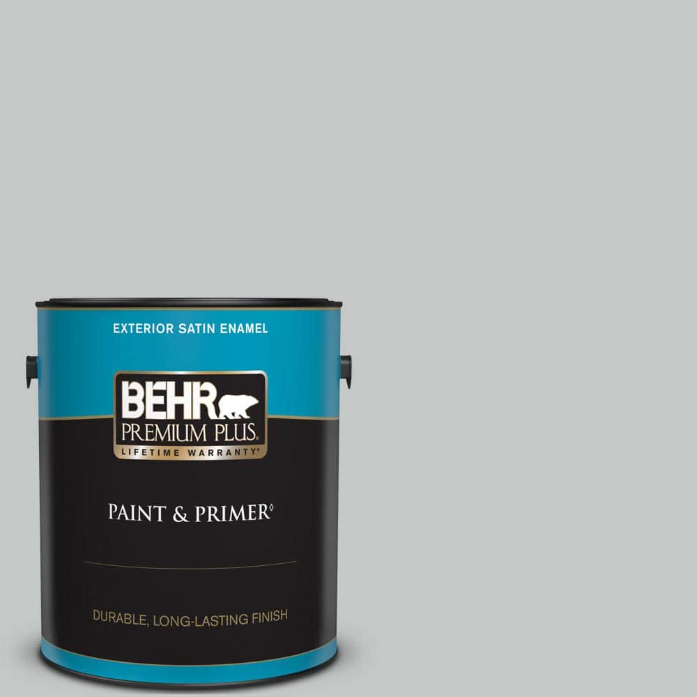 BEHR PREMIUM PLUS 1 gal. N4502 Zero Gravity Satin Enamel Exterior Paint & Primer 905001 The