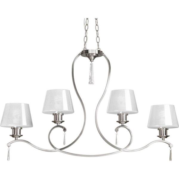 Progress Lighting Dazzle Collection 4-Light Brushed Nickel Chandelier with Ice Glass Shade