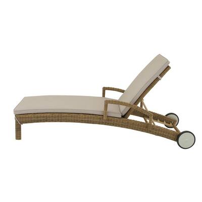 Natural Brown and White Synthetic Fiber, Aluminum and Fabric Chaise Lounge Chair