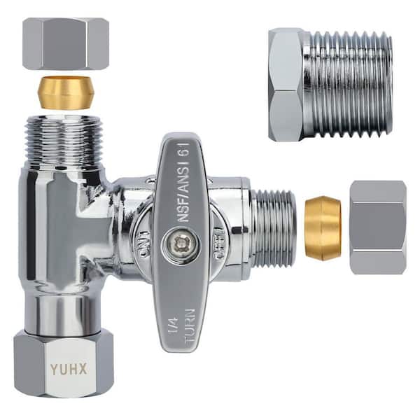 Brass Angle Stop Add-A-Tee Valve for Bidet with Adapter in Chrome