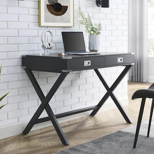 42 in. Modern Storage Solid Wood Computer Writing Desk with Drawers for Home Office in Black