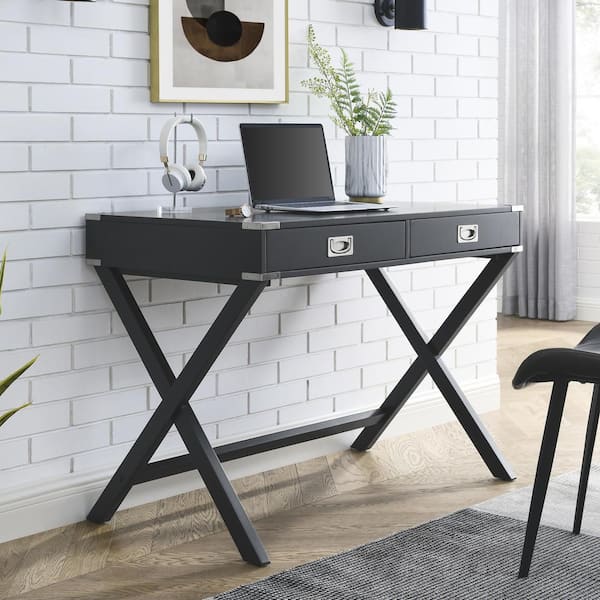 Magic Home 42 in. Modern Storage Solid Wood Computer Writing Desk with Drawers for Home Office in Black