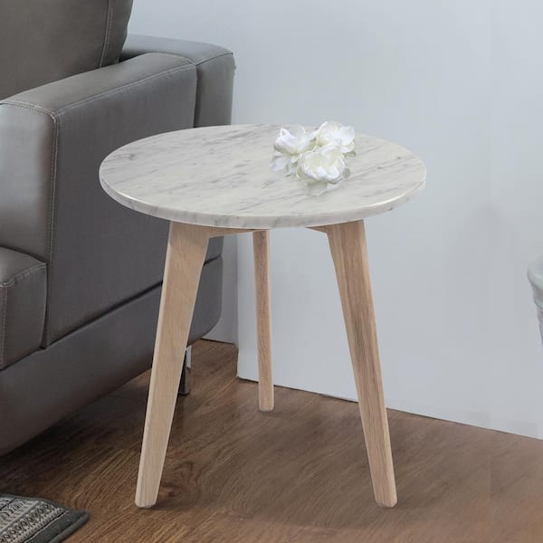 AndMakers Cherie 15 in. Round Italian Carrara White Marble Table