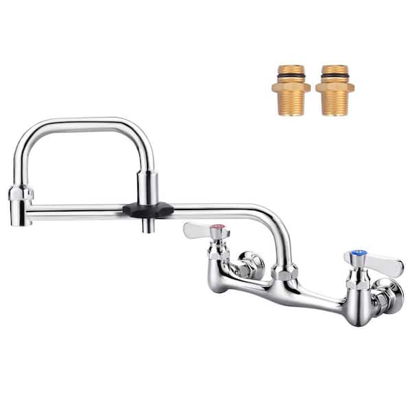 IVIGA Commercial 8" Center Double Handle Wall Mount Kitchen Pot Filler Folding Faucet with 18" Swivel Jointed Spout in Chrome