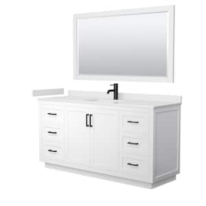 Miranda 66 in. W x 22 in. D x 33.75 in. H Single Sink Bath Vanity in White with White Cultured Marble Top and Mirror