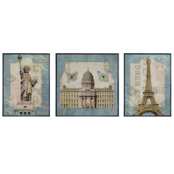 Unbranded "Ancient Architecture" Glass Framed Wall Decorate Art Print (3 pcs) 32 in. x 32 in.