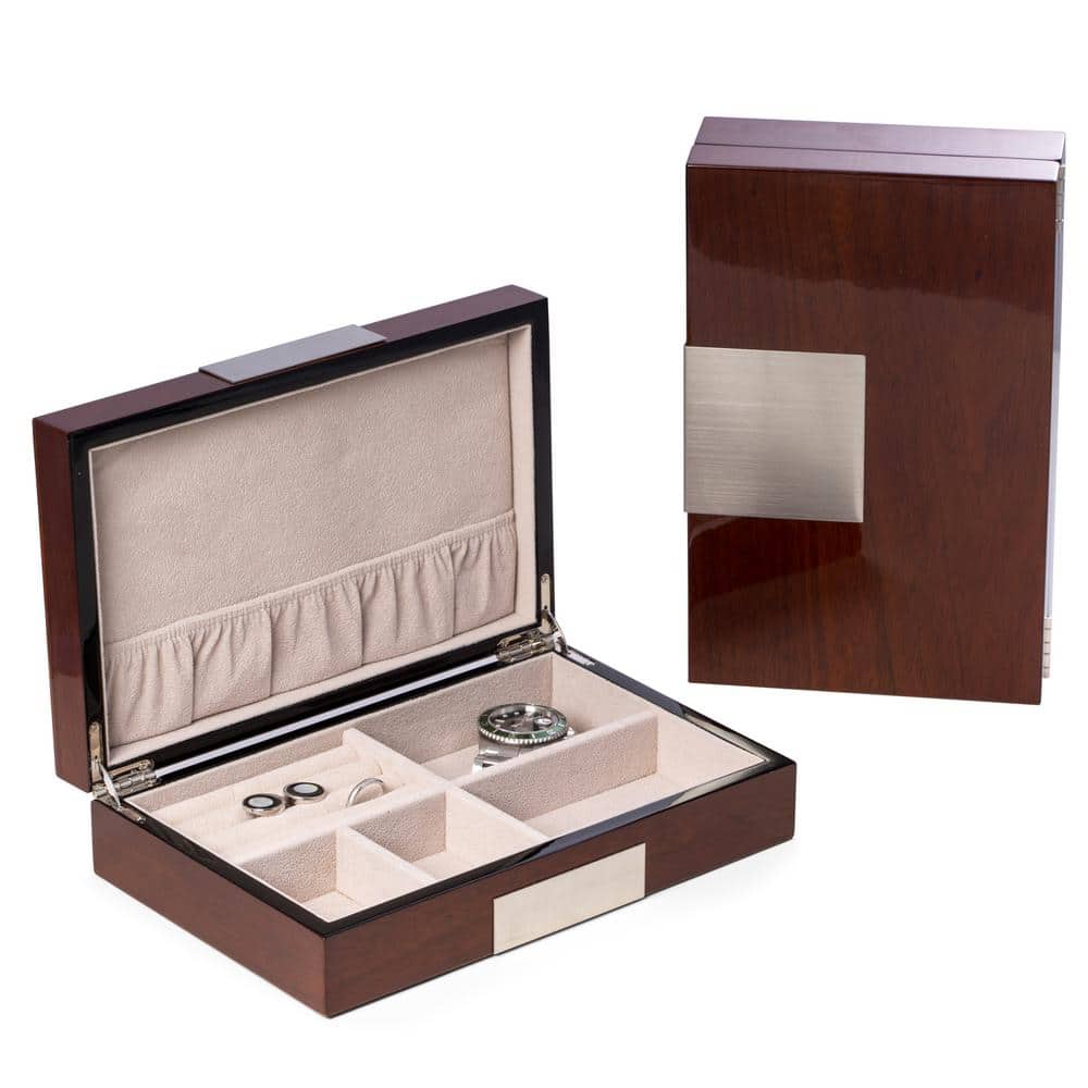 Lacquered Natural Walnut Wood Valet Box