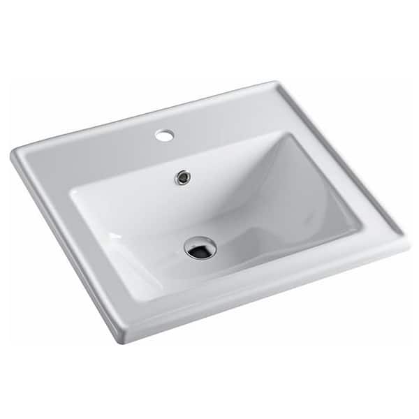 Dekorman Malibu 19-7/8 in. Bathroom Sink in White Glazed Ceremic Rectangular Drop-In with Overflow and Single Faucet Hole