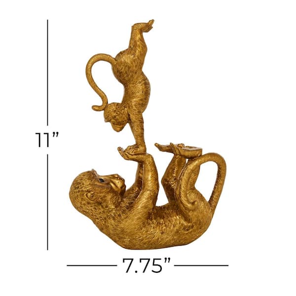 3 in. x 11 in. 11 in. x 8 in. Gold Polystone Eclectic Monkey Sculpture