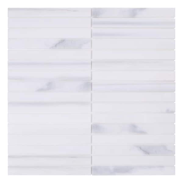 SpeedTiles Arum White 11.89 in. x 11.89 in. x 5mm Marble Peel and Stick Wall Mosaic Tile (5.88 sq. ft./Case)