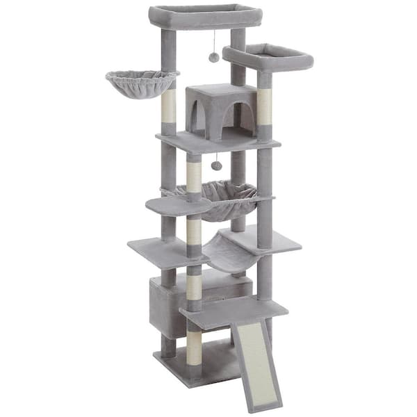 cenadinz Grey Indoor Large Cat 81 in. Tall Multi-Level Cat Tree