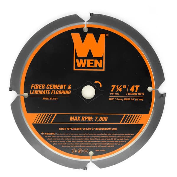 WEN 7-1/4 in. 4-Tooth Diamond-Tipped (PCD) Professional Circular Saw Blade for Fiber Cement and Laminate Flooring