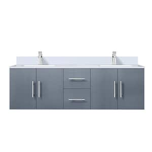 Geneva 60 in. W x 22 in. D Dark Grey Double Bath Vanity, White Quartz Top, and Faucet Set