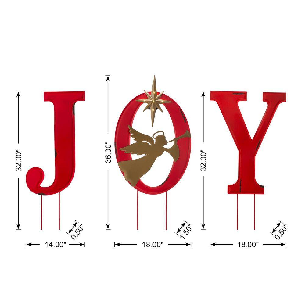 Festive Red and Gold Metal JOY Yard Stake with Angel