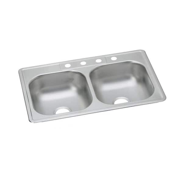 Elkay 33 in. Drop-in Double Bowl 22-Gauge Stainless Steel Kitchen Sink Only