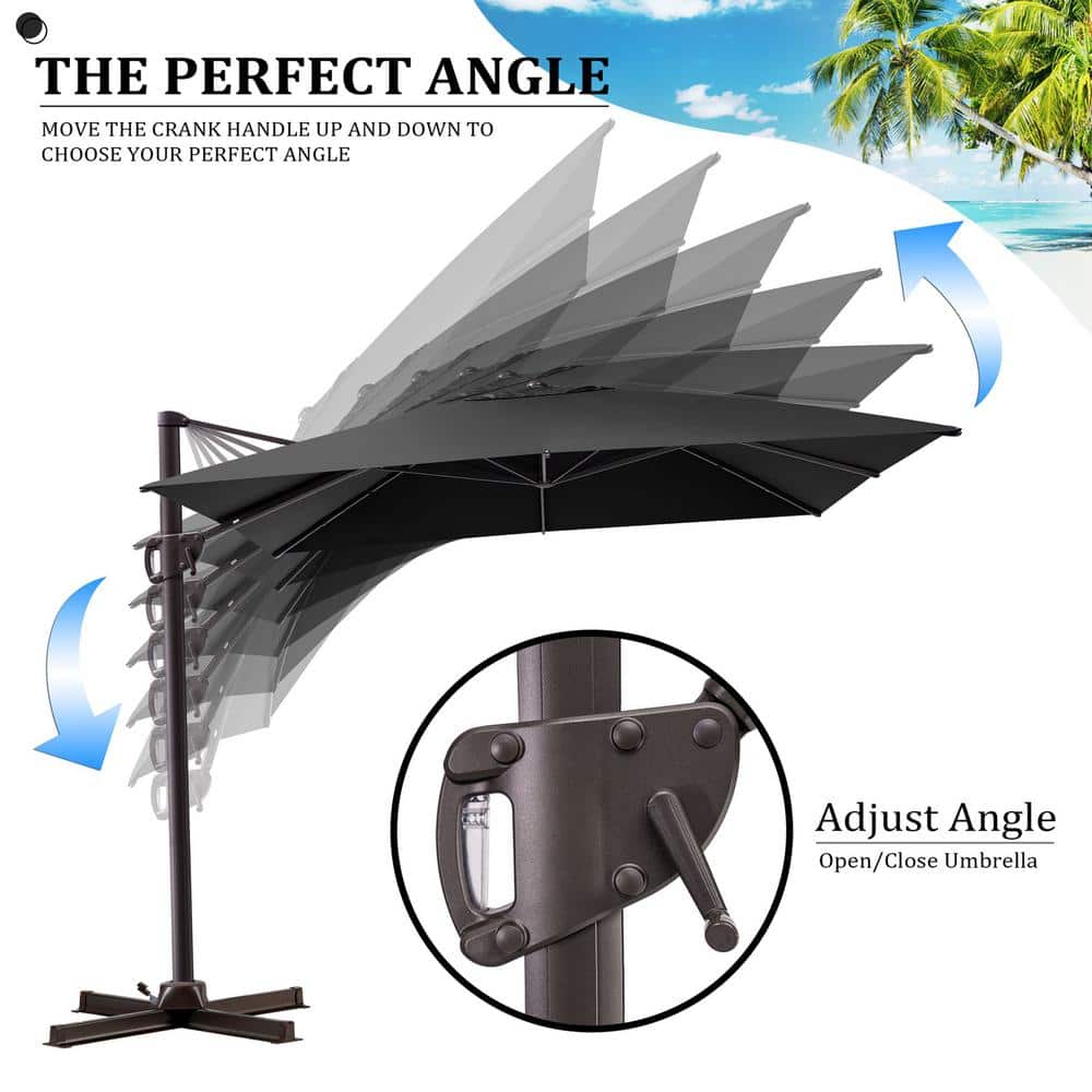 Black Rectangular Cantilever Patio Umbrella with Metal Pole