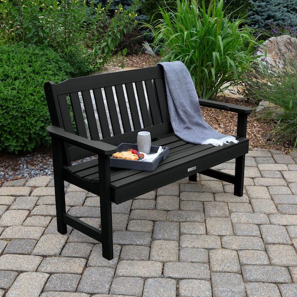 Lehigh 4 ft. 2-Person Black Recycled Plastic Outdoor Garden Bench