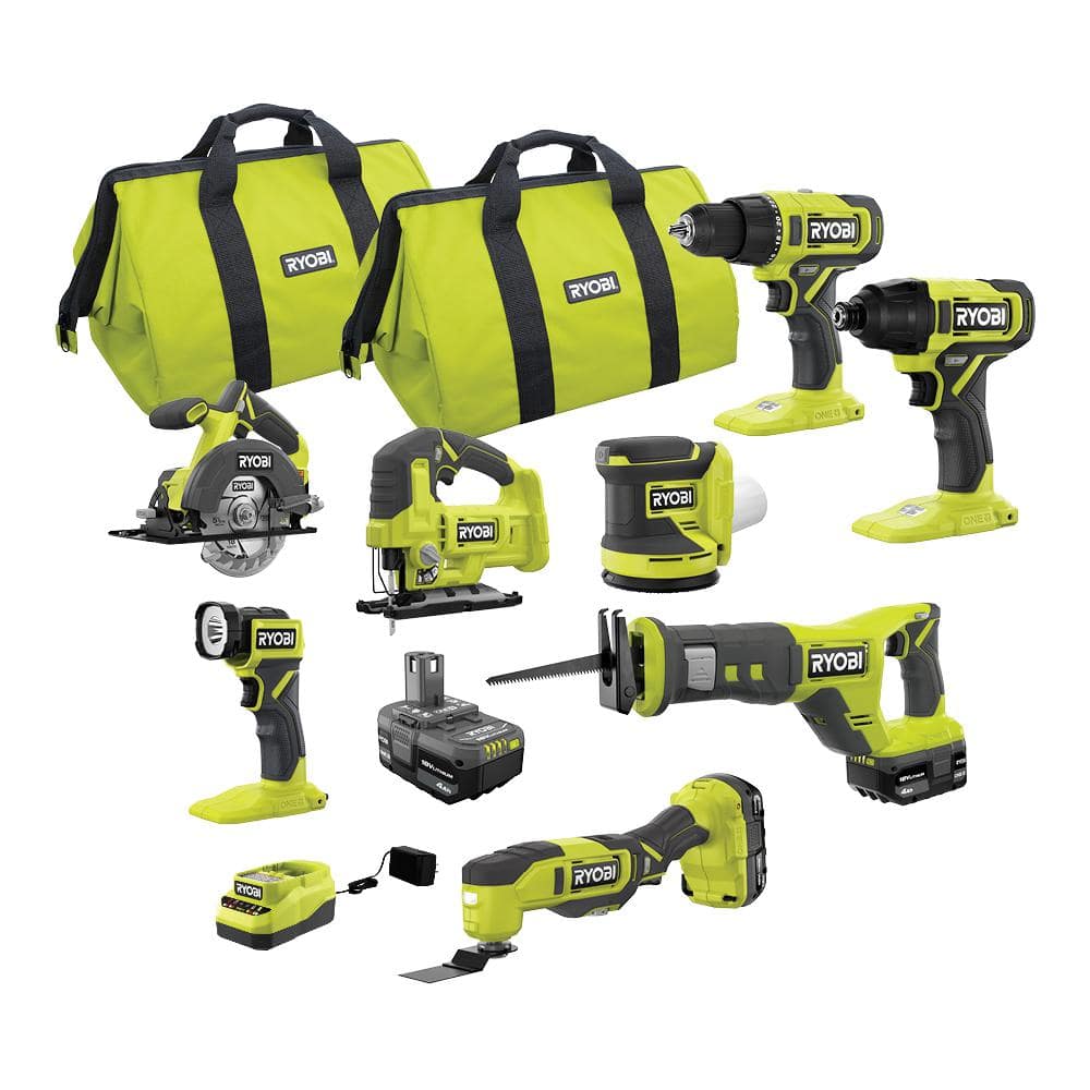 RYOBI ONE+ 18V 8-Tool Combo Kit with (1) 1.5 Ah Battery and (2) 4.0 Ah  Batteries and Charger PCL1800K3N The Home Depot