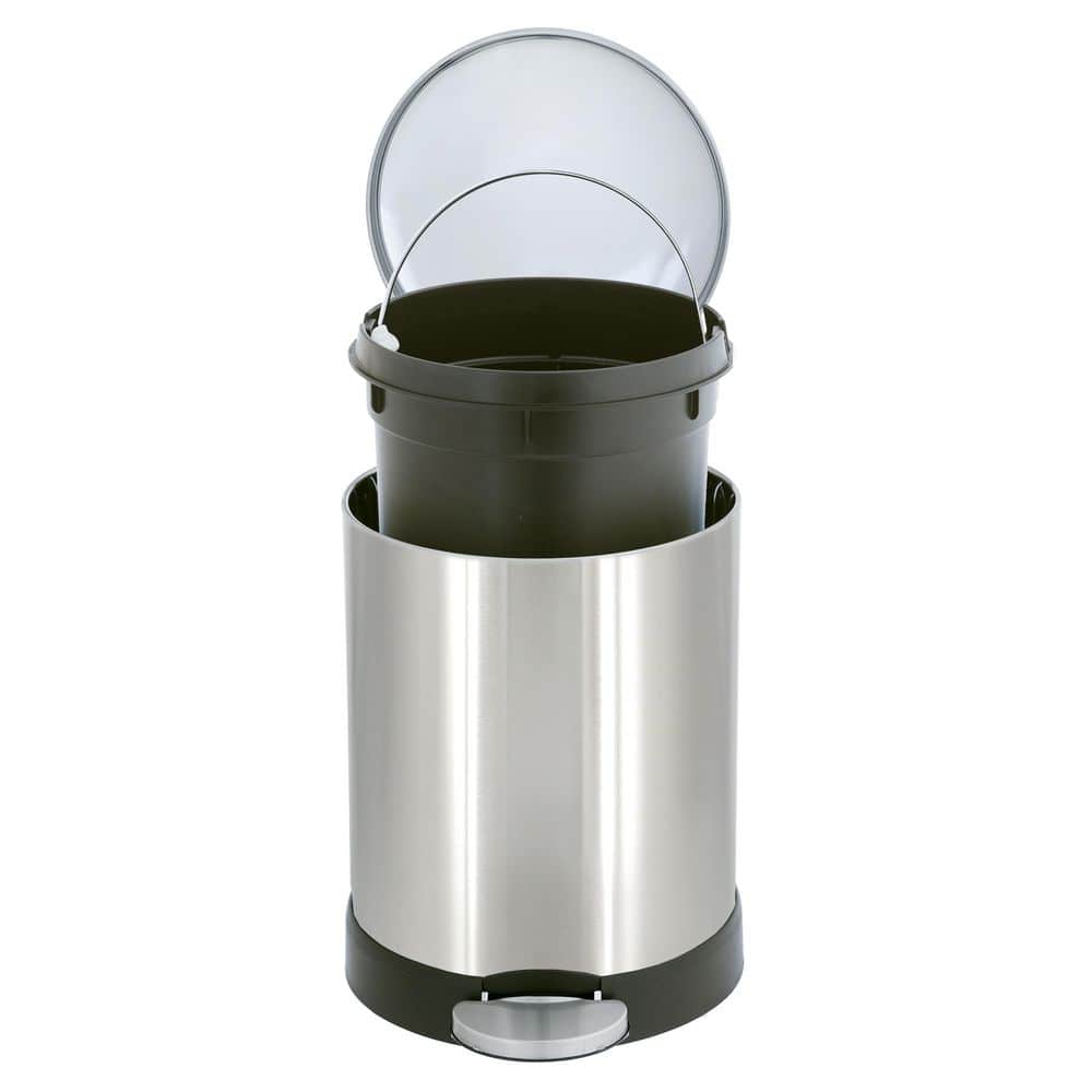 Compact Brushed Stainless Steel Pedal Trash Can with Soft Close Lid