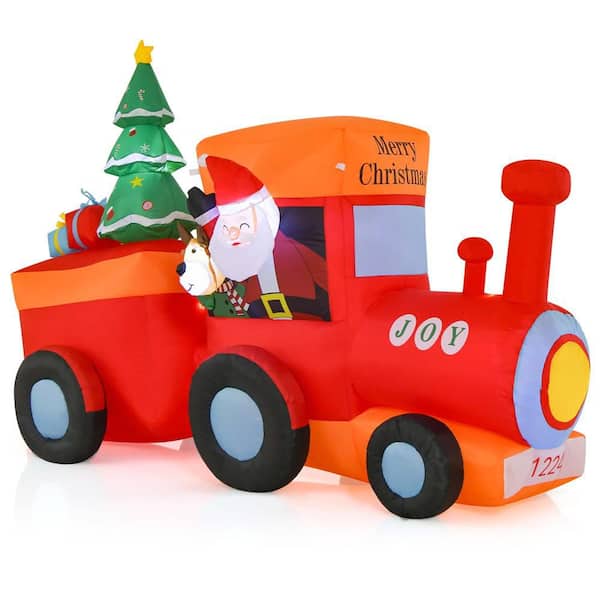 5.5 ft. Height 8 ft. Christmas Inflatable Santa Train Decoration with Santa Claus Deer & Gift Box