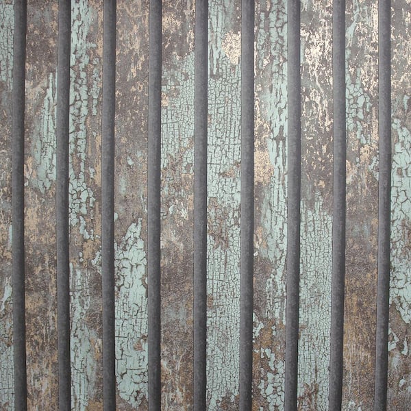 Fine Decor Oxidize Teal Vertical Slats Matte Non-pasted Vinyl Wallpaper