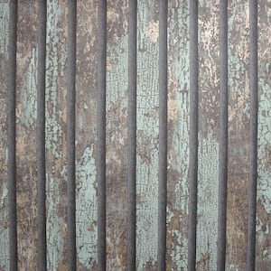 Oxidize Teal and Grey Vertical Slats Wallpaper Sample