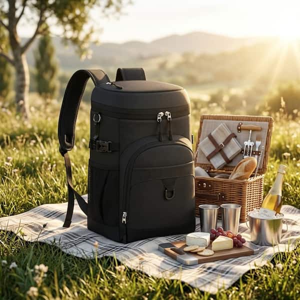 Black Lightweight Soft Cooler Picnic Backpack, Large Capacity Leak